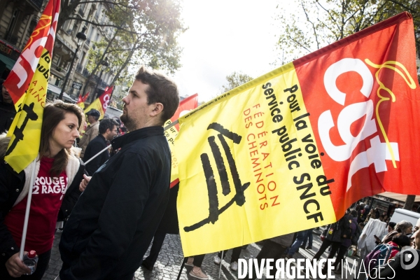 Manifestation de la CGT cheminots pour le maintien des guichets dans les gares.