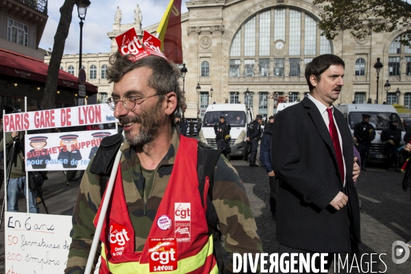 Manifestation de la CGT cheminots pour le maintien des guichets dans les gares.