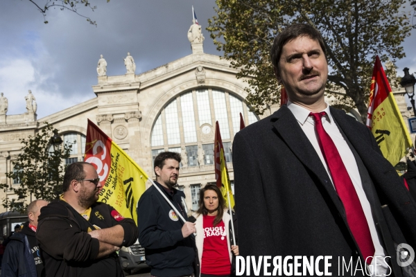 Manifestation de la CGT cheminots pour le maintien des guichets dans les gares.