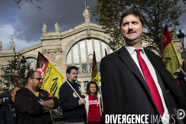 Manifestation de la CGT cheminots pour le maintien des guichets dans les gares.