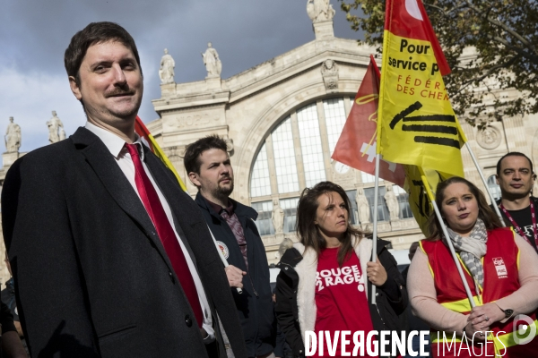 Manifestation de la CGT cheminots pour le maintien des guichets dans les gares.