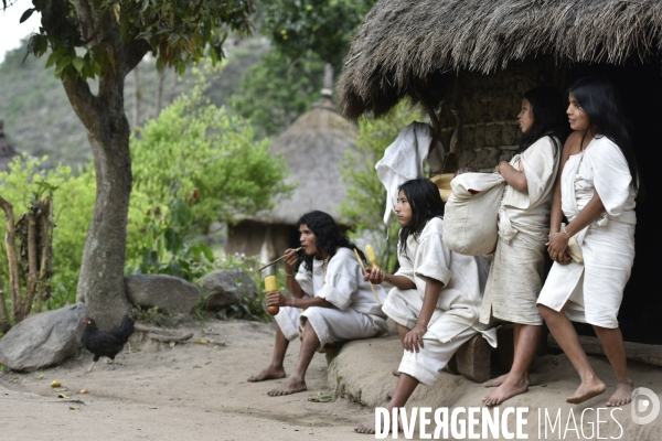 Les  Kogis,  Les gardiens de la Terre . iIs vivent dans la Sierra Nevada de Santa Marta qui représente à leurs yeux le centre du monde, la « Mère Terre »,  avec laquelle ils vivent en harmonie