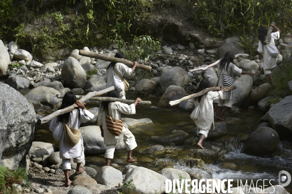 Les  Kogis,  Les gardiens de la Terre . iIs vivent dans la Sierra Nevada de Santa Marta qui représente à leurs yeux le centre du monde, la « Mère Terre »,  avec laquelle ils vivent en harmonie