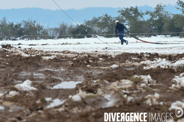 Aprés la neige, réparations acrobatiques sur le réseau électrique haute tension