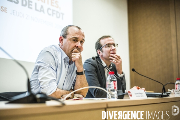 Conference de presse du secretaire general de la cfdt a propos du projet de reforme des retraites.