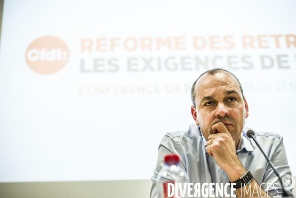 Conference de presse du secretaire general de la cfdt a propos du projet de reforme des retraites.