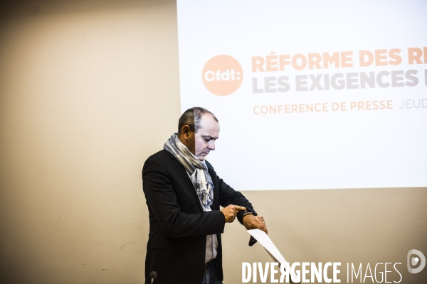 Conference de presse du secretaire general de la cfdt a propos du projet de reforme des retraites.