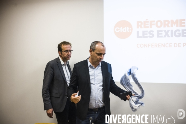 Conference de presse du secretaire general de la cfdt a propos du projet de reforme des retraites.
