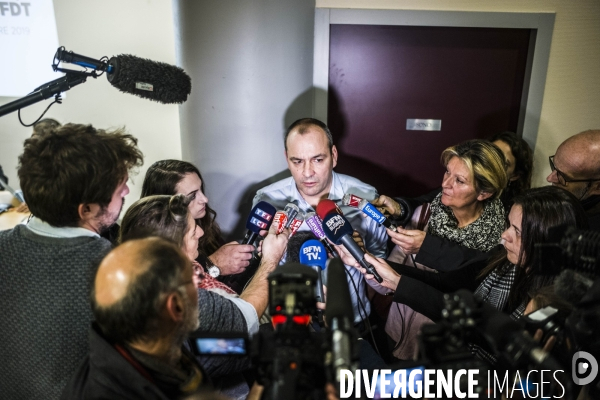 Conference de presse du secretaire general de la cfdt a propos du projet de reforme des retraites.