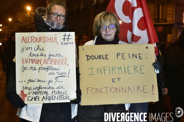 Manifestation pour la Grève du 5 décembre 2019 à Paris. National strike of 5 December 2019 in Paris.