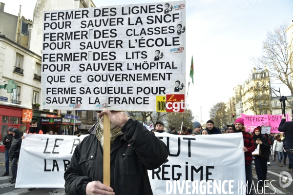 Manifestation contre la réforme des retraites. Grève du 10 décembre 2019 à Paris. National strike of 10 December 2019 in Paris.
