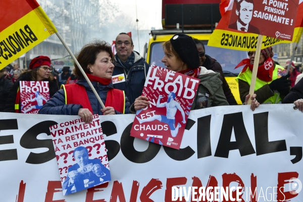 Manifestation contre la réforme des retraites. Grève du 10 décembre 2019 à Paris. National strike of 10 December 2019 in Paris.