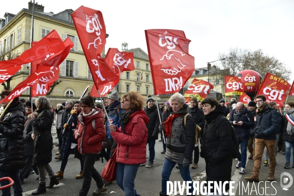 Manifestation contre la réforme des retraites. Grève du 10 décembre 2019 à Paris. National strike of 10 December 2019 in Paris.