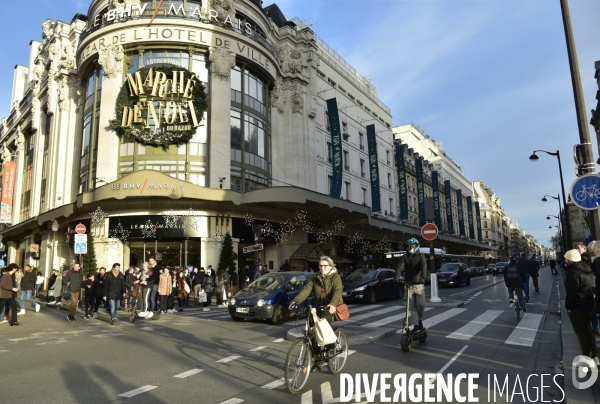 Journée de grève des transports publics à Paris, contre la réforme des retraite, en décembre 2019. Public transport strike day in Paris, in December 2019.