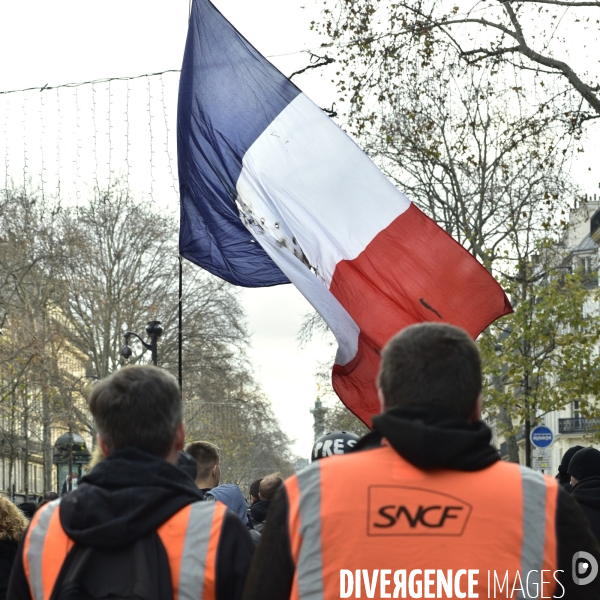 Manifestation contre la réforme des retraites. Grève du 17 décembre 2019, à Paris. National strike of 17 December 2019 in Paris.