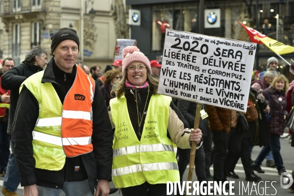 Manifestation contre la réforme des retraites du 4 janvier 2020, à Paris. National strike of 4 janvier 2020 in Paris.