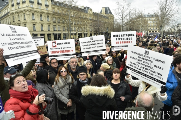 Rassemblement pour réclamer   justice pour Sarah Halimi  , à Paris. Rally to demand  justice for Sarah Halimi 