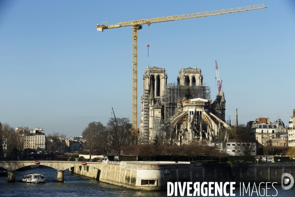 Une grue géante au chevet de Notre-Dame de Paris.