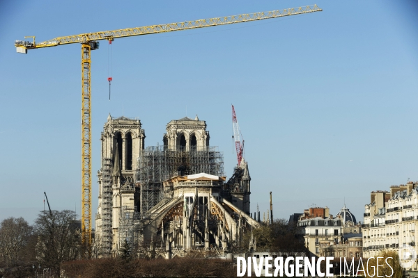 Une grue géante au chevet de Notre-Dame de Paris.