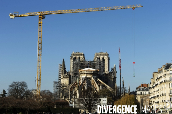 Une grue géante au chevet de Notre-Dame de Paris.