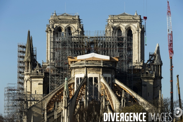 Une grue géante au chevet de Notre-Dame de Paris.