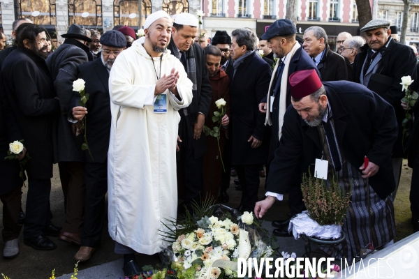 Dépôt de gerbe au Bataclan pour les imams européens.