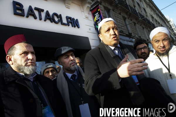 Dépôt de gerbe au Bataclan pour les imams européens.