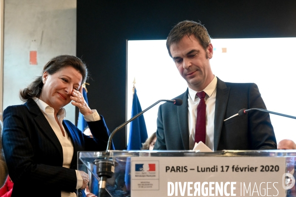 Agnès Buzyn et Olivier Véran. Passation de pouvoir au ministère des solidarités et de la santé.