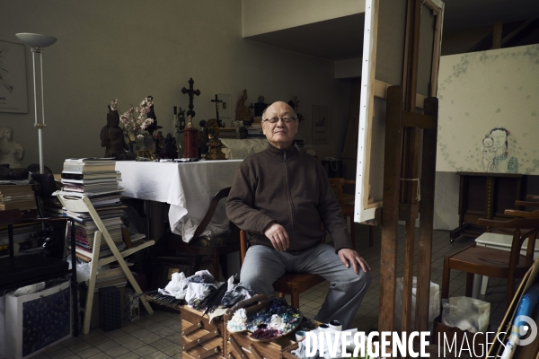 Peng Wan-Ts dans son atelier à Paris