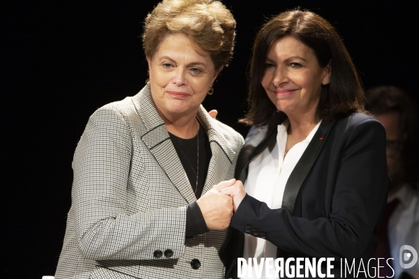 Meeting d Anne Hidalgo avec Lula et Dilma Rousseff .