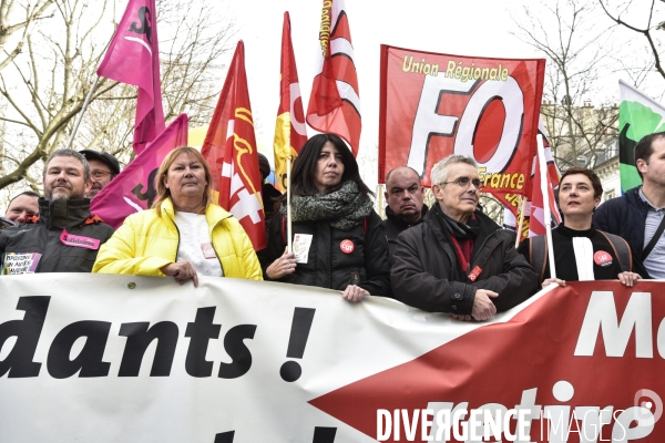 Manifestation contre le 49.3 de la réforme des retraites du 3 Mars 2020, à Paris. Demonstration against pension reform and 49.3.