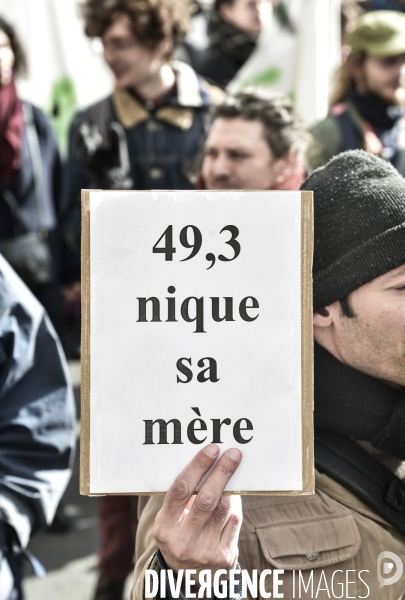 Manifestation contre le 49.3 de la réforme des retraites du 3 Mars 2020, à Paris. Demonstration against pension reform and 49.3.