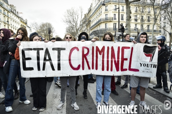 Manifestation contre le 49.3 de la réforme des retraites du 3 Mars 2020, à Paris. Demonstration against pension reform and 49.3.