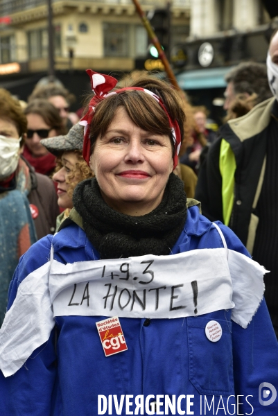 Manifestation contre le 49.3 de la réforme des retraites du 3 Mars 2020, à Paris. Demonstration against pension reform and 49.3.