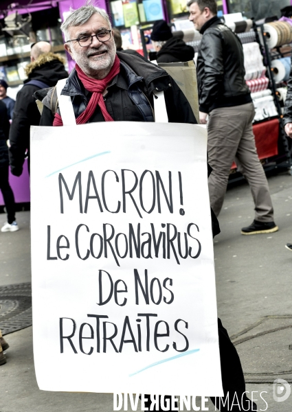 Manifestation contre le 49.3 de la réforme des retraites du 3 Mars 2020, à Paris. Demonstration against pension reform and 49.3.