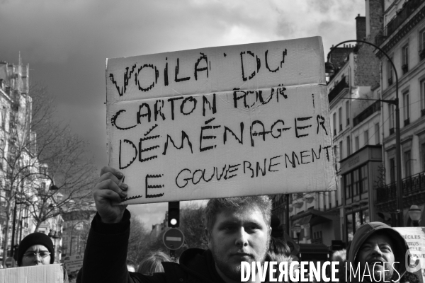 Manifestation contre le 49.3 de la réforme des retraites du 3 Mars 2020, à Paris. Demonstration against pension reform and 49.3.