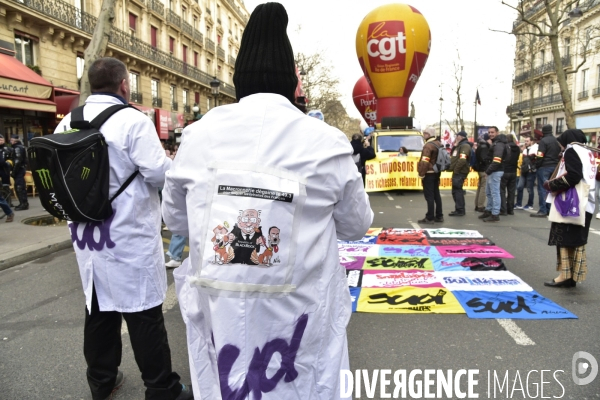 Manifestation contre le 49.3 de la réforme des retraites du 3 Mars 2020, à Paris. Demonstration against pension reform and 49.3.