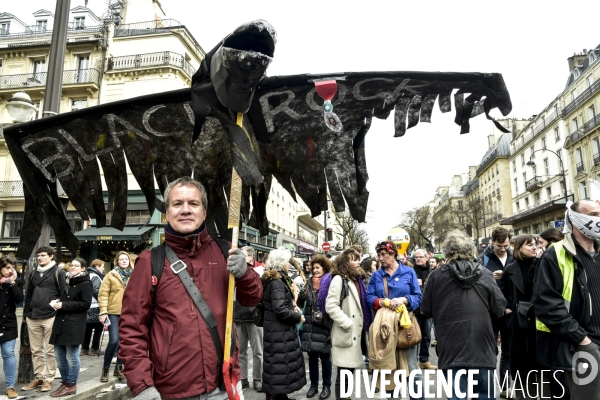 Manifestation contre le 49.3 de la réforme des retraites du 3 Mars 2020, à Paris. Demonstration against pension reform and 49.3.