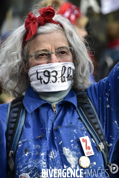 Manifestation contre le 49.3 de la réforme des retraites du 3 Mars 2020, à Paris. Demonstration against pension reform and 49.3.
