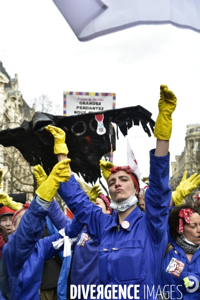 Manifestation contre le 49.3 de la réforme des retraites du 3 Mars 2020, à Paris. Demonstration against pension reform and 49.3.