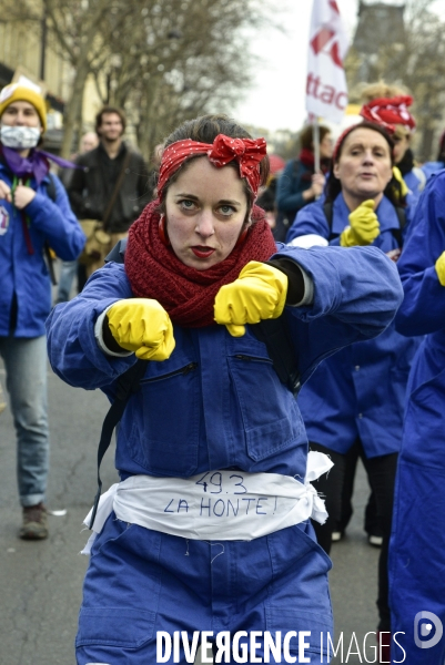 Manifestation contre le 49.3 de la réforme des retraites du 3 Mars 2020, à Paris. Demonstration against pension reform and 49.3.