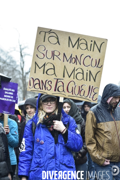 Manifestation féministe à Paris pour la Journée internationale des droits des femmes, le 8 Mars 2020. International women sday in Paris.