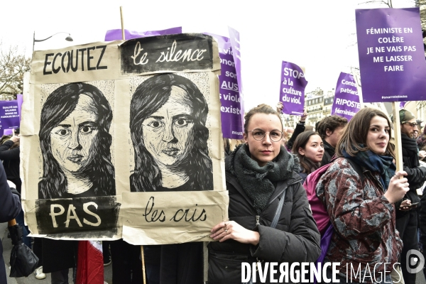 Manifestation féministe à Paris pour la Journée internationale des droits des femmes, le 8 Mars 2020. International women sday in Paris.