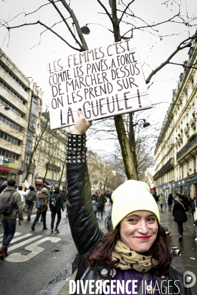 Manifestation féministe à Paris pour la Journée internationale des droits des femmes, le 8 Mars 2020. International women sday in Paris.