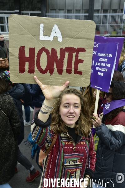 Manifestation féministe à Paris pour la Journée internationale des droits des femmes, le 8 Mars 2020. International women sday in Paris.