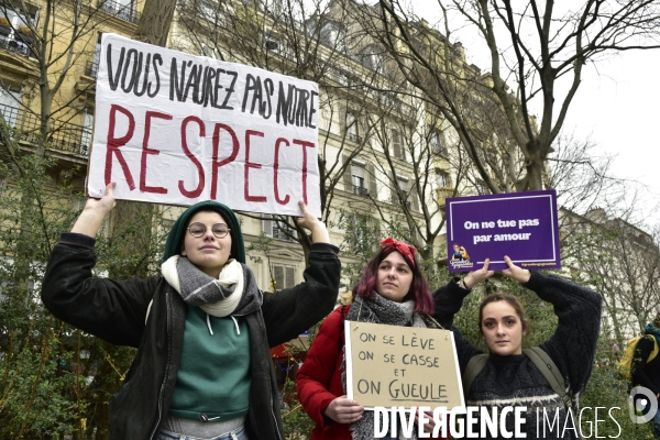 Manifestation féministe à Paris pour la Journée internationale des droits des femmes, le 8 Mars 2020. International women sday in Paris.