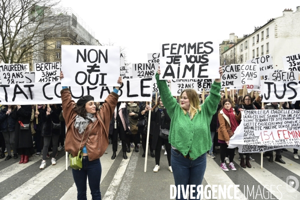 Manifestation féministe à Paris pour la Journée internationale des droits des femmes, le 8 Mars 2020. International women sday in Paris.