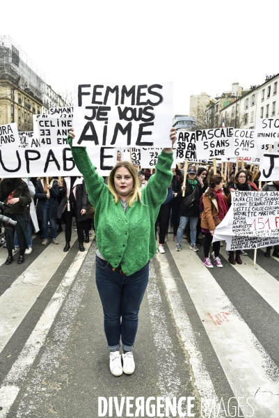 Manifestation féministe à Paris pour la Journée internationale des droits des femmes, le 8 Mars 2020. International women sday in Paris.