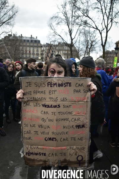 Manifestation féministe à Paris pour la Journée internationale des droits des femmes, le 8 Mars 2020. International women sday in Paris.