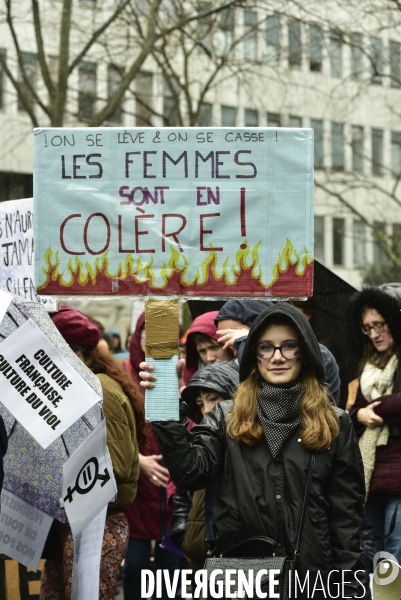 Manifestation féministe à Paris pour la Journée internationale des droits des femmes, le 8 Mars 2020. International women sday in Paris.